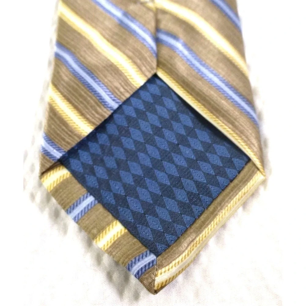 J. Khaki Mens 100% Silk Tie Brown & Blue Striped Pattern